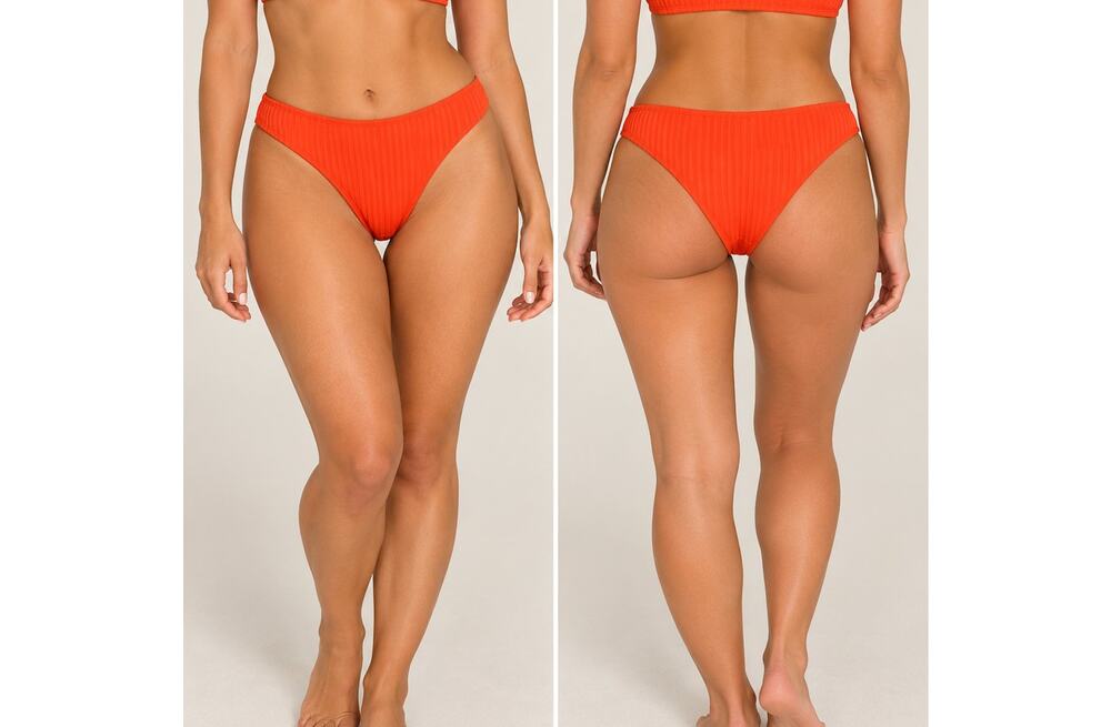 Andie The 90s High Waist Bikini Bottom Vermillion Eco Rib NWT Women's L